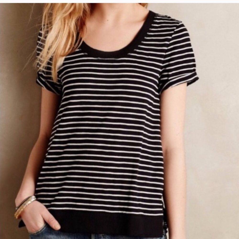 Anthro Little Yellow Button Black White Print Top M